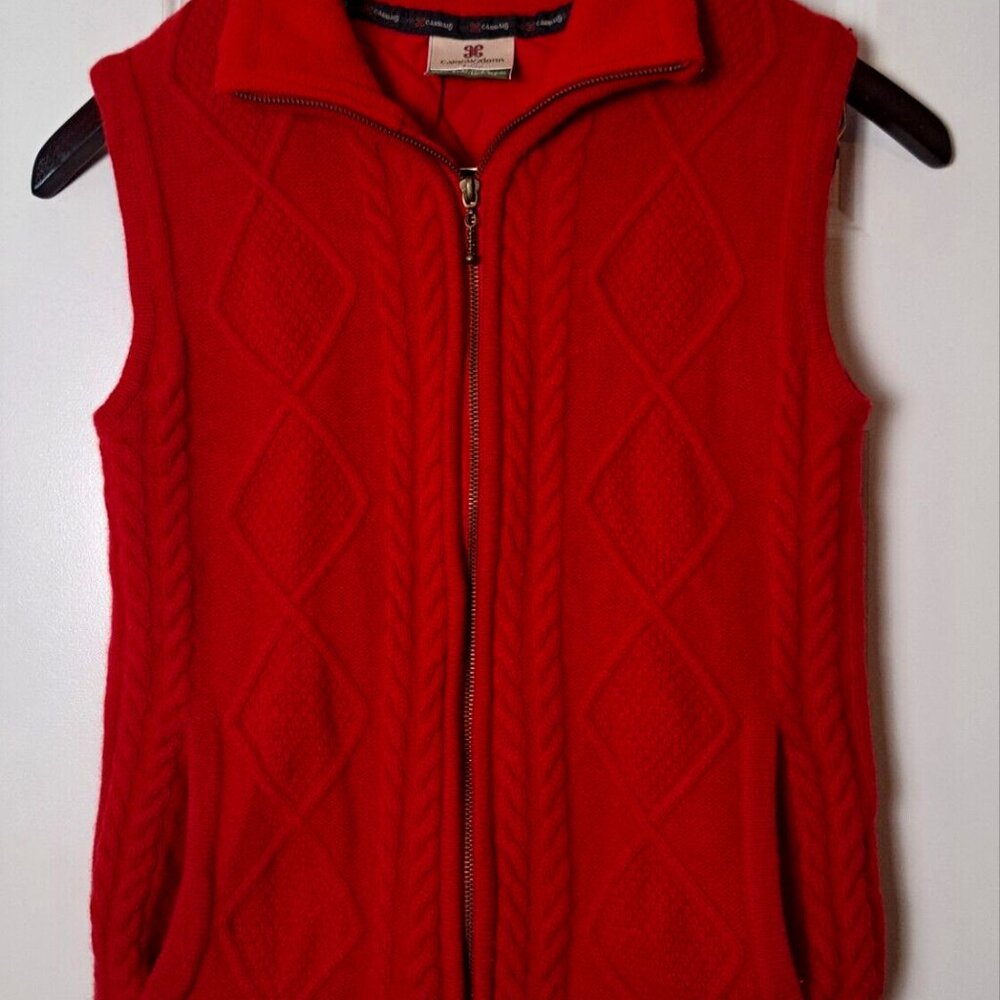 IRISH WOOL Carraig Donn Women's Red Cable Knit Vest  Full Zip Lined  SZ M